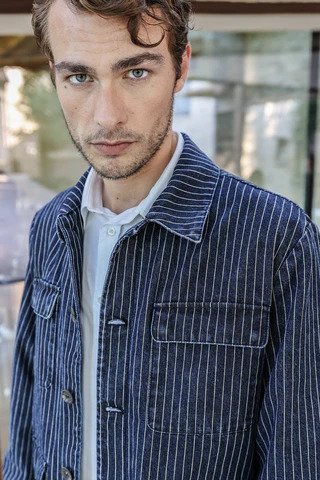 PINSTRIPE DENIM WORKWEAR JACKET